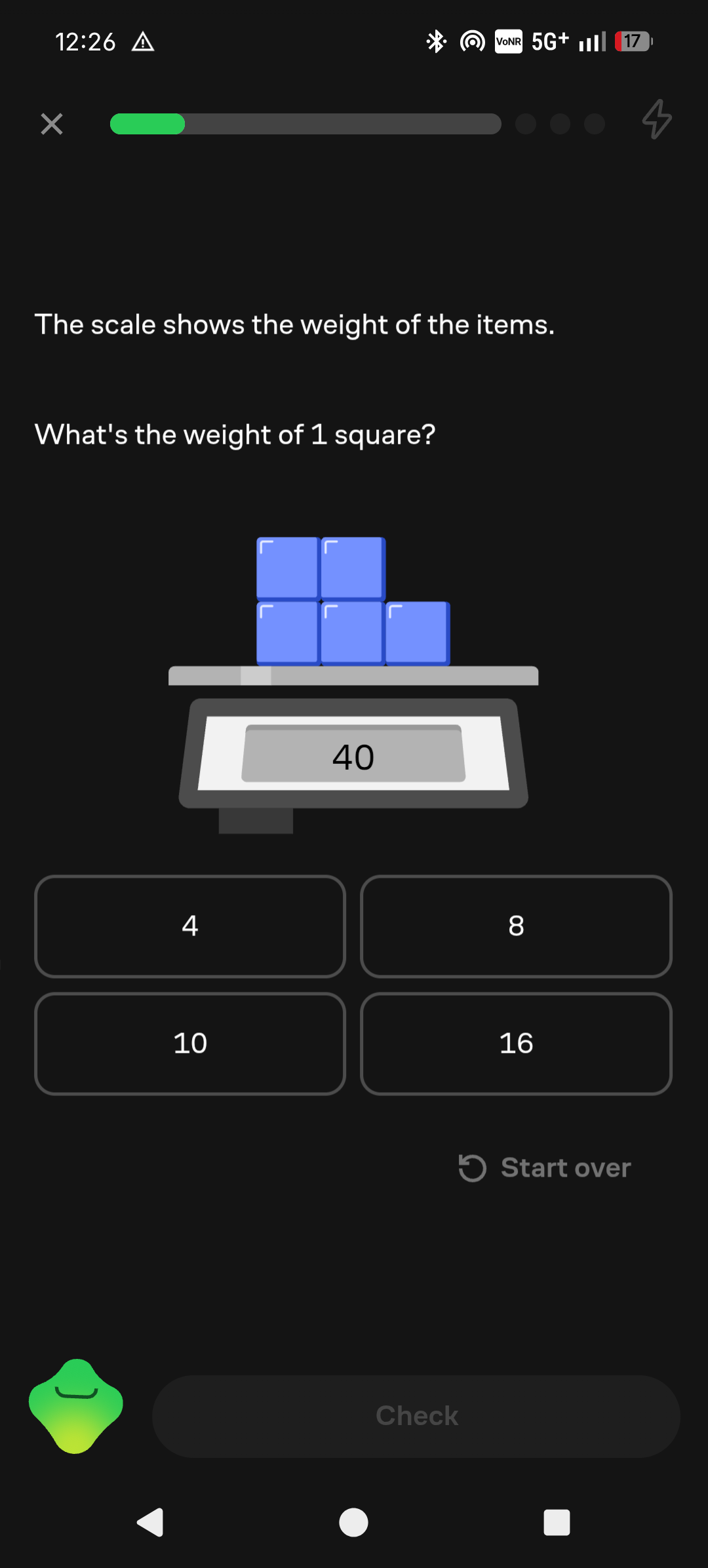 Brilliant app with a scale task and four answer options