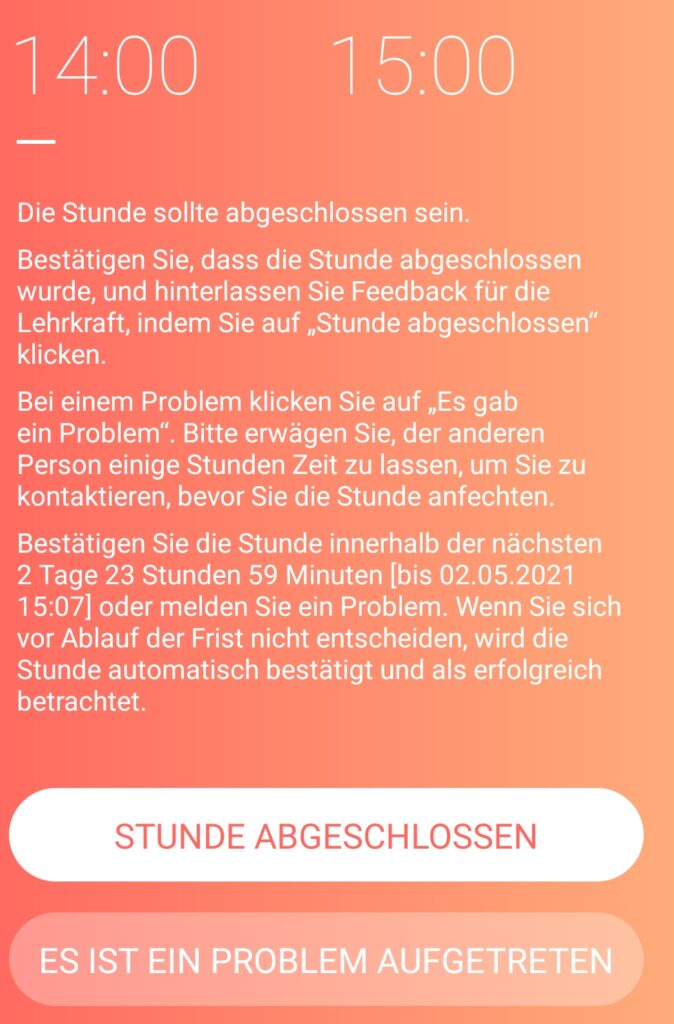 italki confirm lesson screenshot from the app