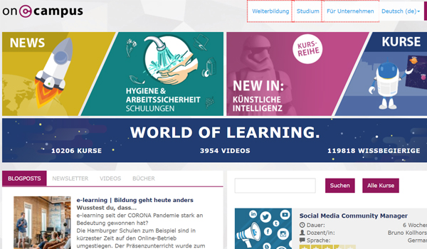 Oncampus website screenshot