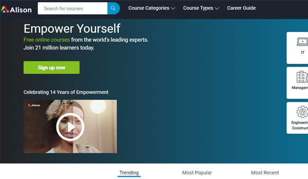 Alison website screenshot