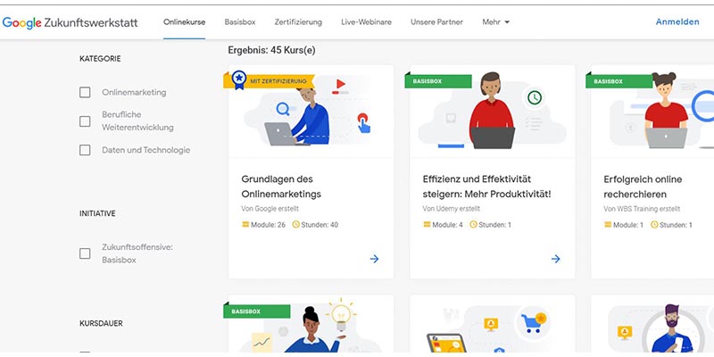 Google Zukunftswerkstatt website screenshot