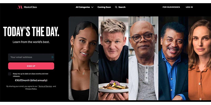 MasterClass website screenshot