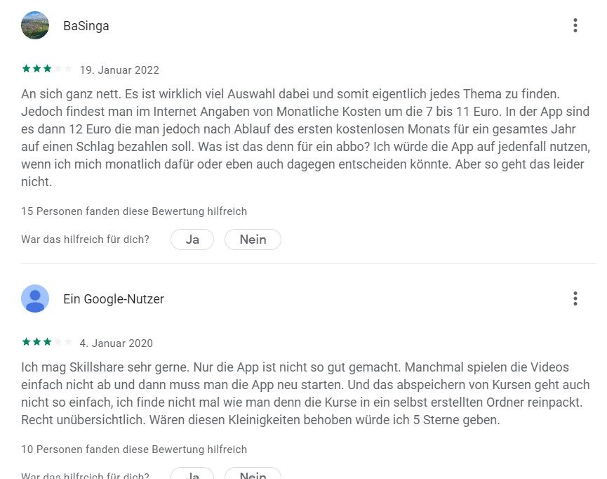 Skillshare review Google Play Store screenshot
