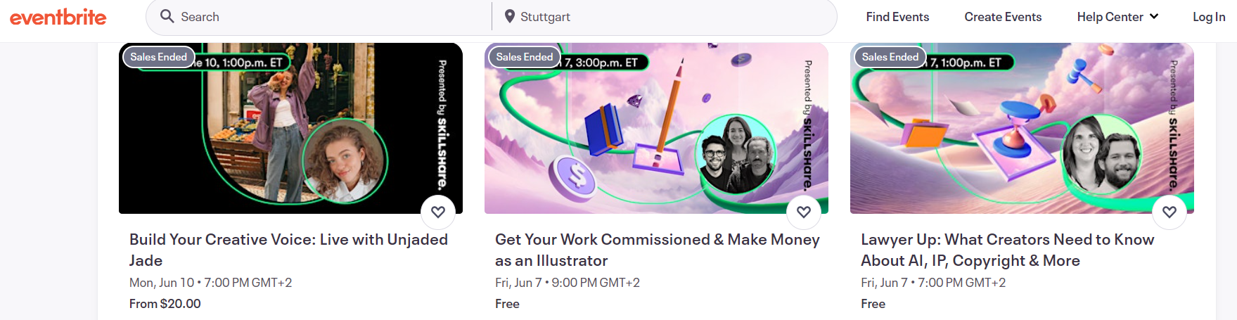 Evenbrite Screenshot of the Skillshare live session
