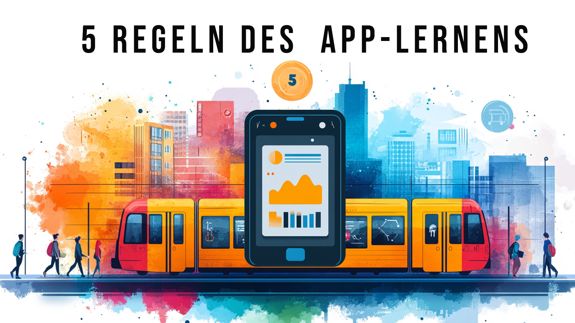 5 rules of app learning, illustrated image with smartphone in the foreground