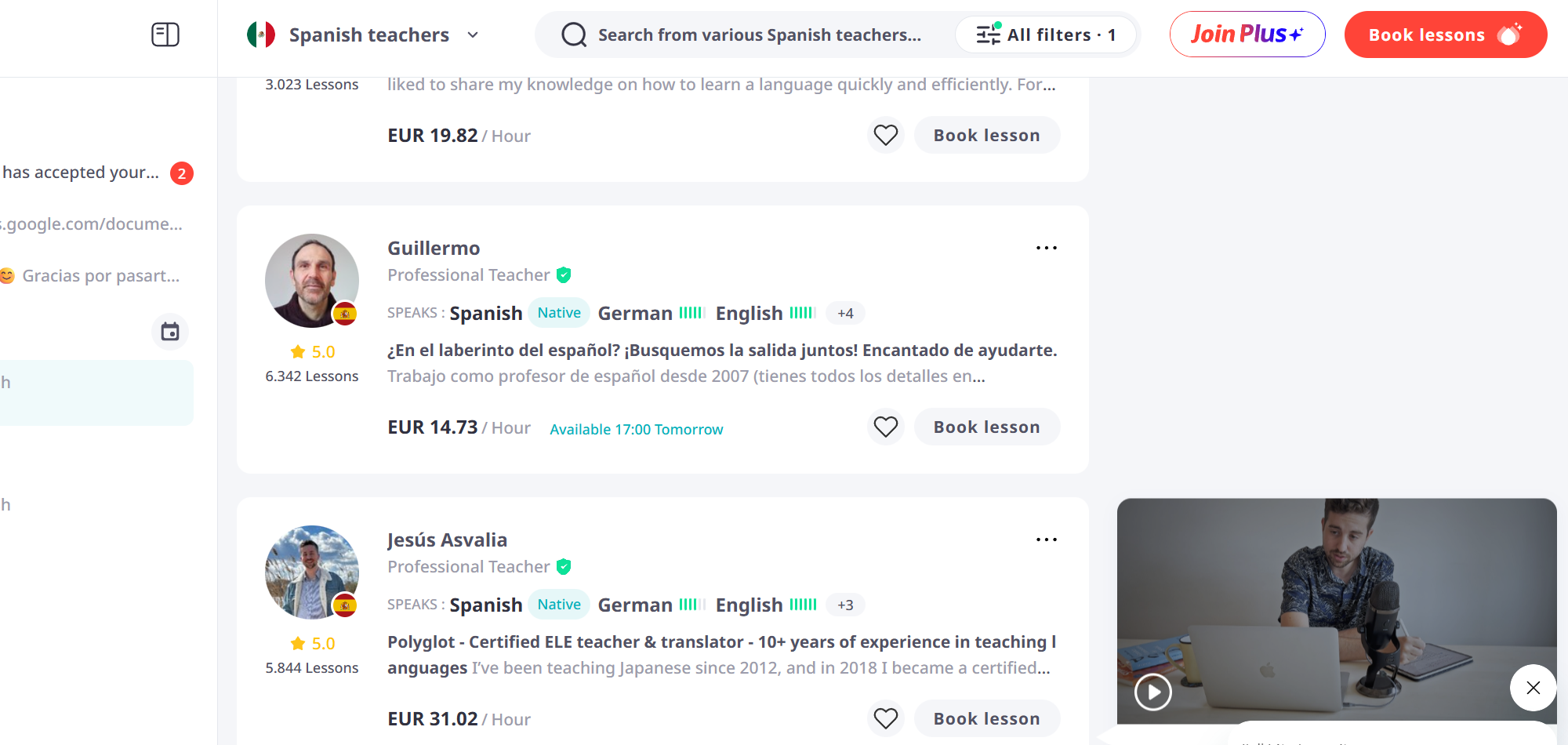 italki course search screenshot