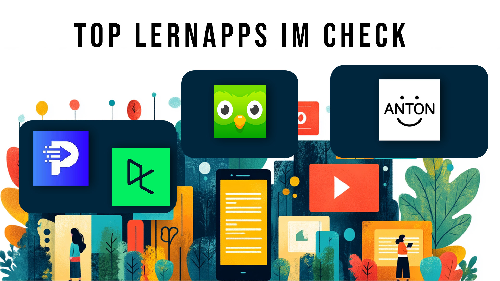 Top learning apps reviewed - Illustrated image with the app logos
