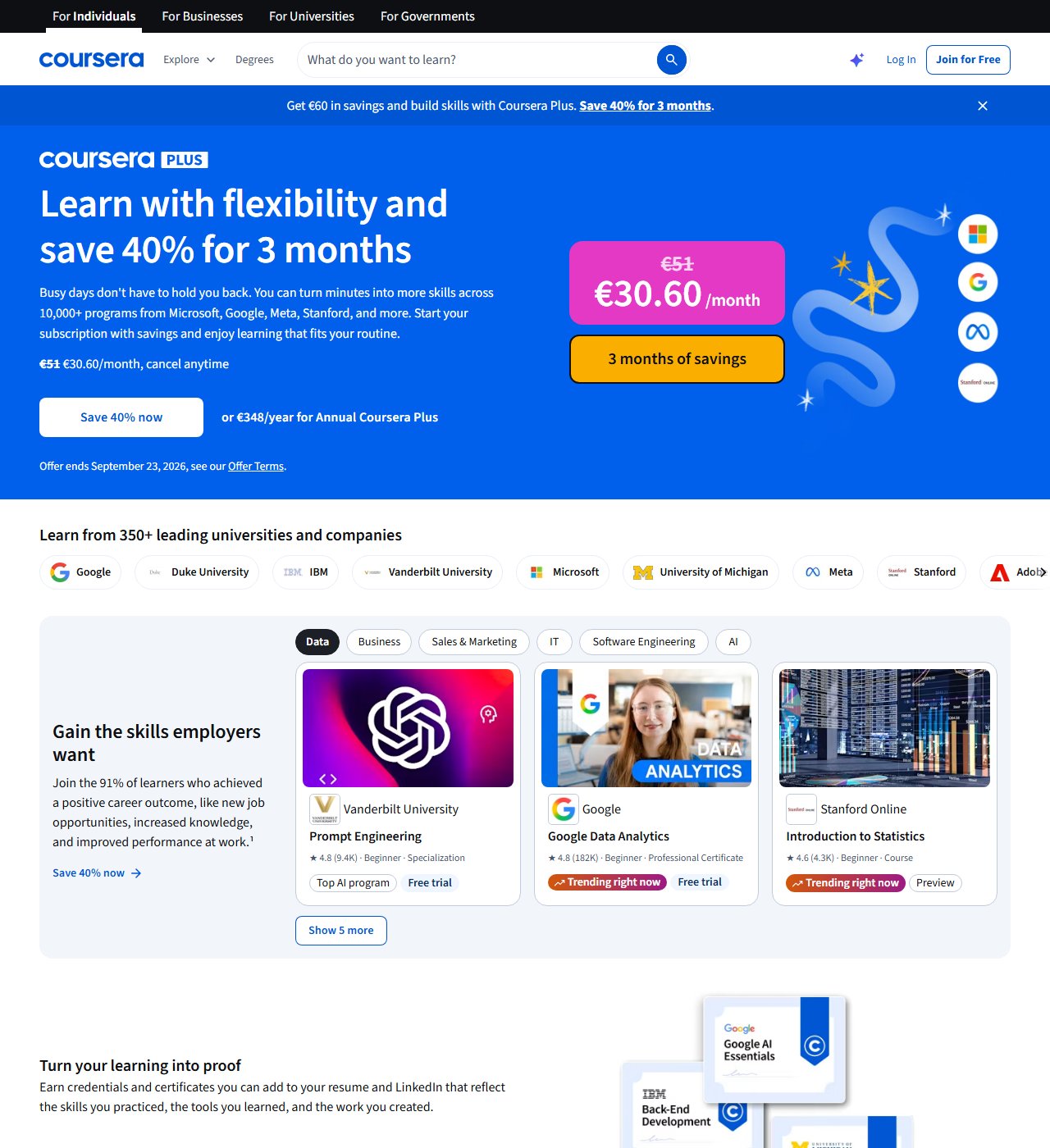 Coursera Plus price overview screenshot