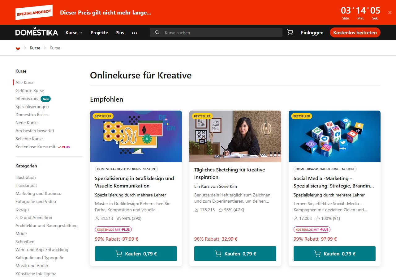 Domestika categories screenshot 2026