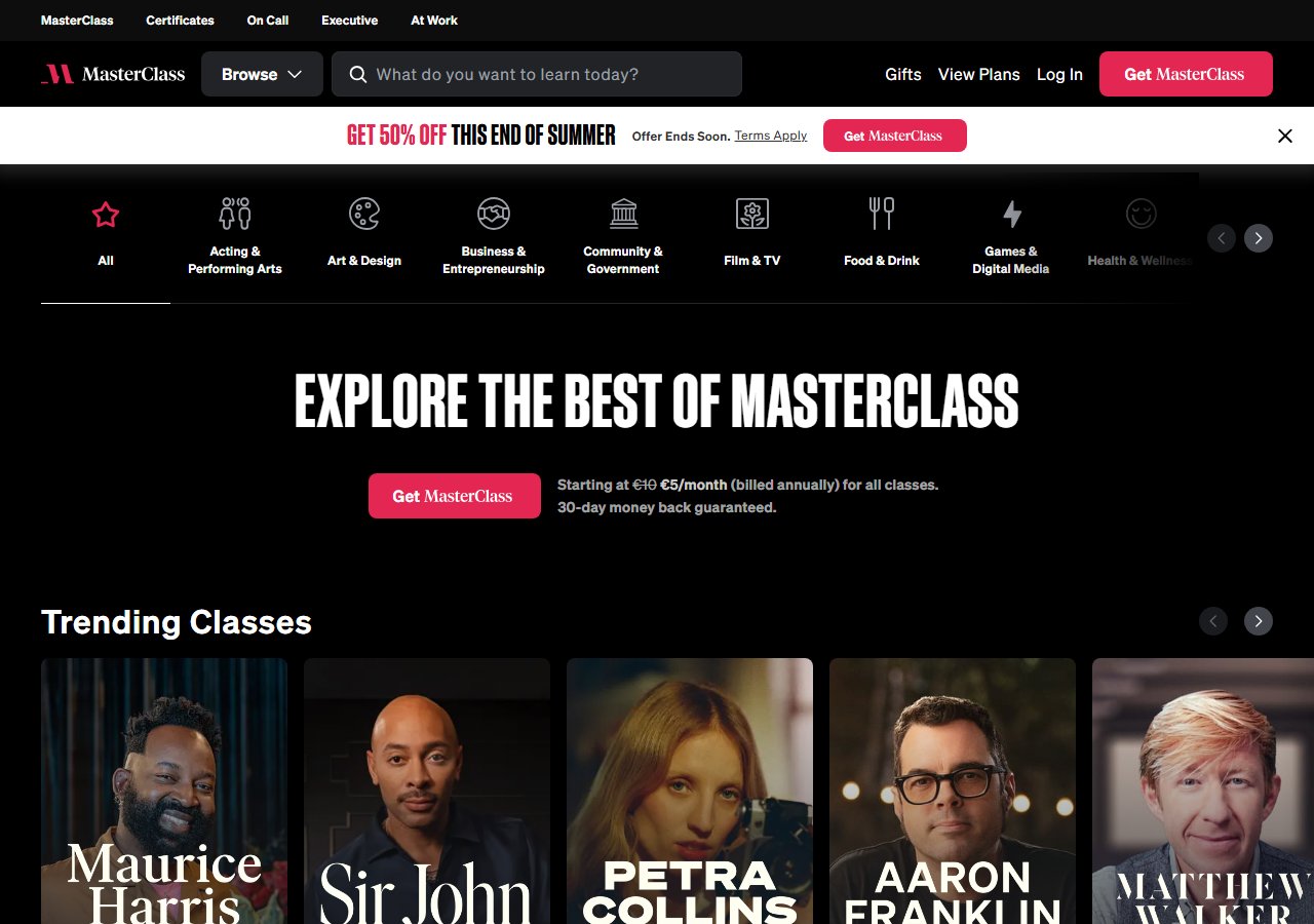 Masterclass categories screenshot 2026