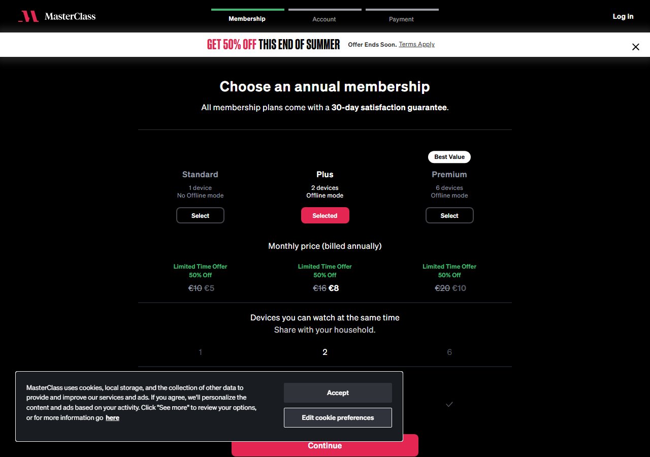 MasterClass plan overview screenshot