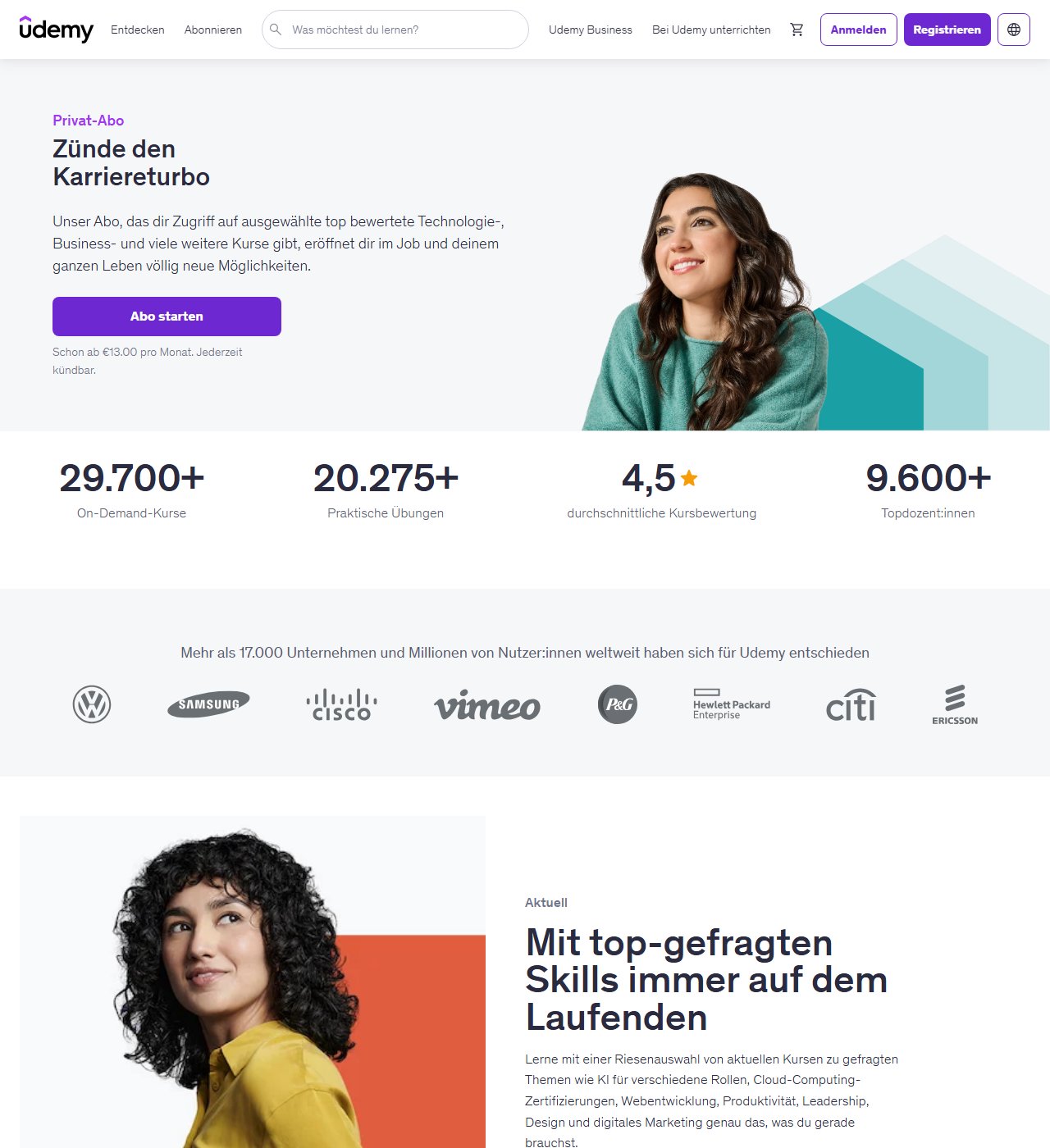 Udemy Privat-Abo Preisübersicht Screenshot